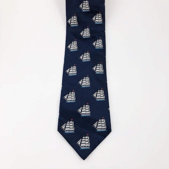 100% Thai Silk Nautical Men's Tie Clipper Ship - Picture 5 of 7